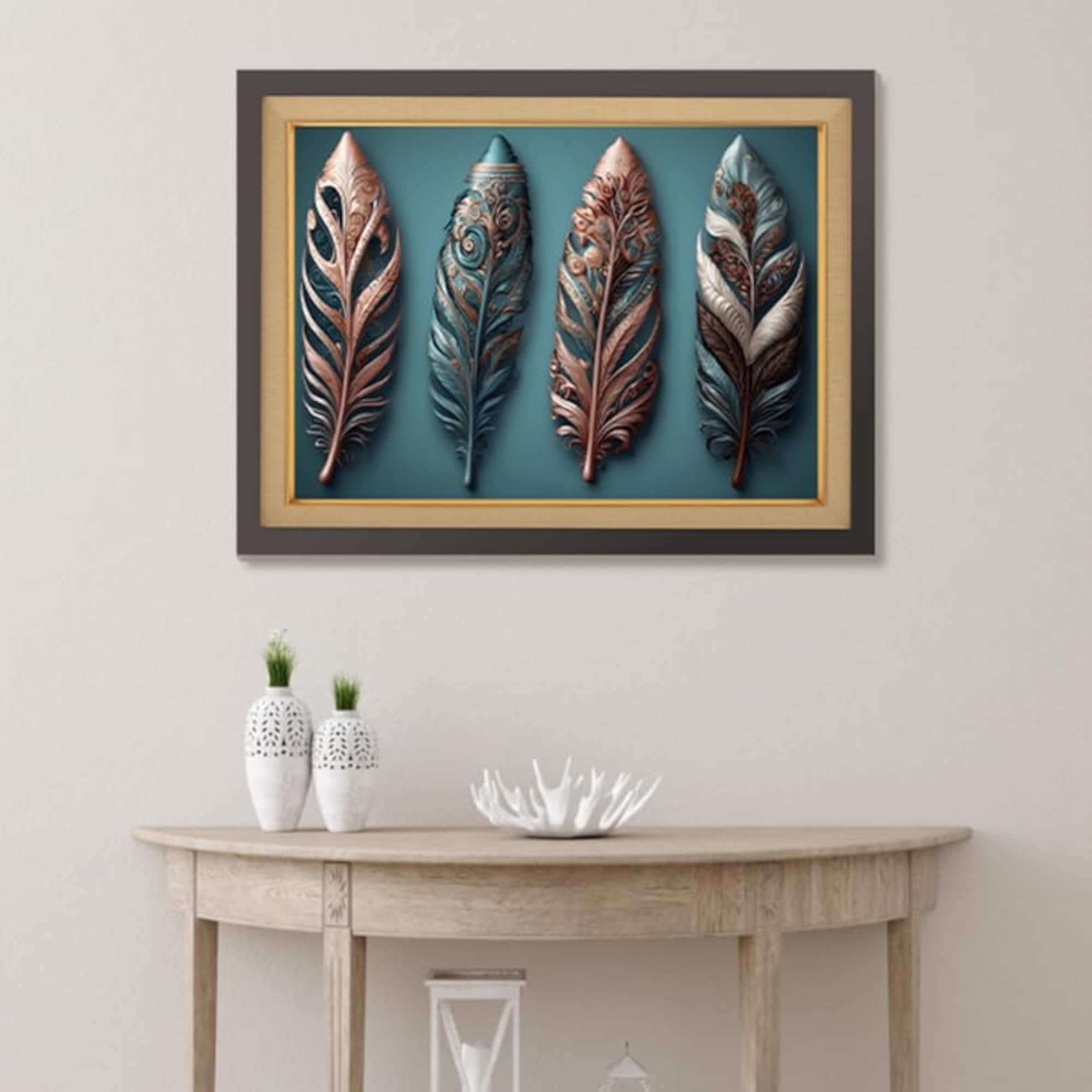 Pink Metallic Feather Leaf Wood Print Wall Art