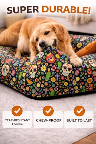 Image of SITSNOOZE XXL Dog Bed (30 to 45kg) for Doberman, Great Dane, Mastiff - Heavy Duty Orthopedic Pet Mattress, Waterproof Washable Big Sofa Lounger, Non-Slip Calming Cushion (Print 5, XXL)