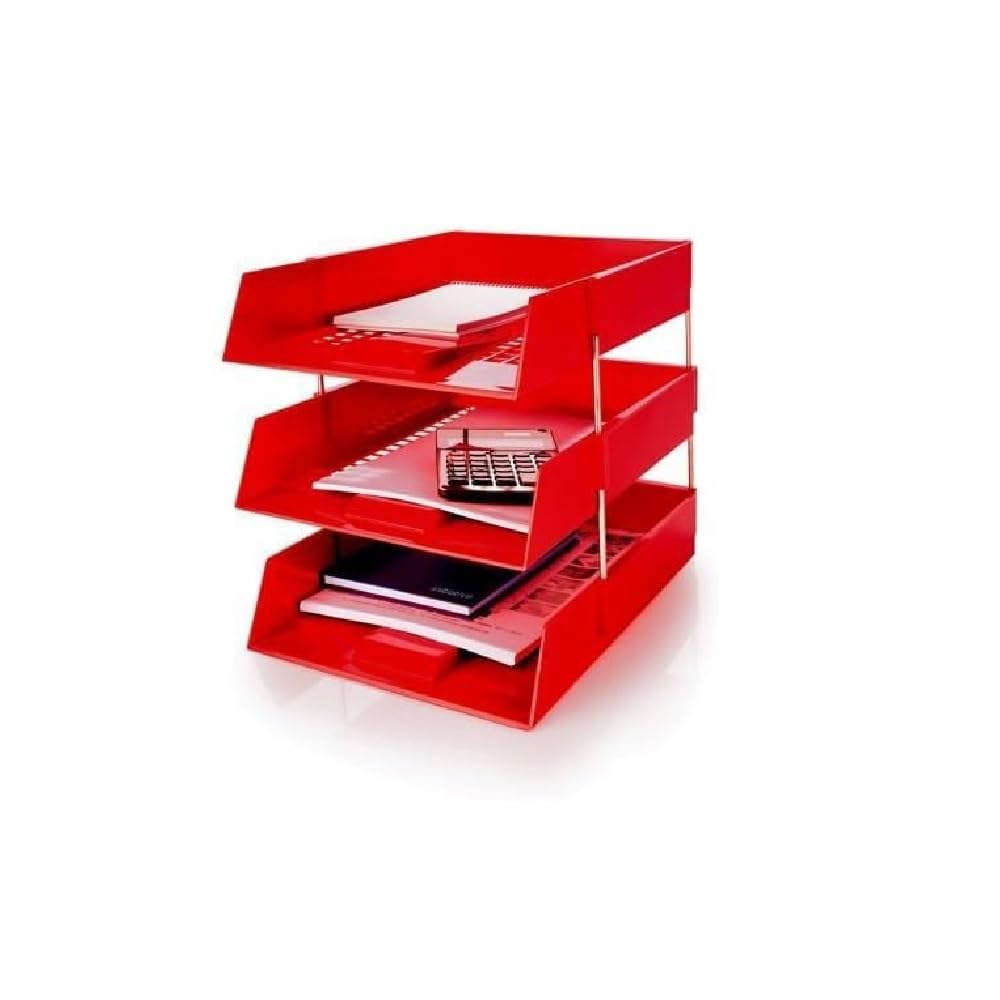 Evrite Red A4 Lettertray With Risers Letter Tray - Pack Of 3 Trays + 2 Riser Sets