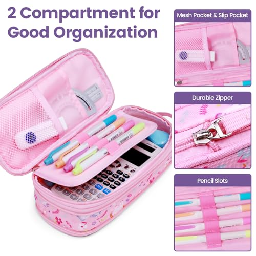 Image of Bagseri Pencil Case for Girls - Expandable Cute Kids Pencil Case | Wide Opening Pencil Pouch Organizer for School Supplies, Cute Kids Pencil Case for Girls, Glitter Pink Unicorn