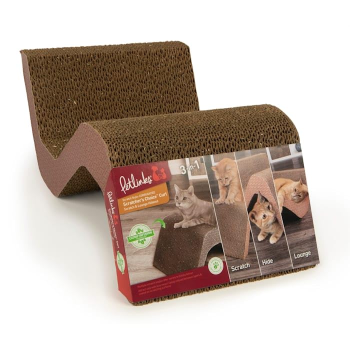Petlinks Scratcher's Choice Curl Corrugated Cat Scratcher, Catnip Infusion Technology - Brown, Large