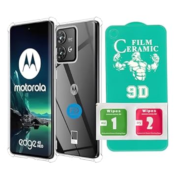 Kit Capa Capinha Anti-Impacto Premium Transparente + Película de Cerâmica 9D para Motorola Moto Edge 40 Neo