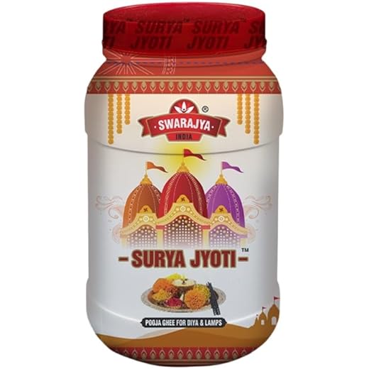 Swarajya India Surya Jyoti Pooja Ghee | Pure Ghee for Daily Pooja, Havan, Festivals, Spiritual Worship | Ghee for Diya or Lamp and Batti | Rich in Aroma | Sacred Non-Edible Ghee | 1ltr Jar Pack