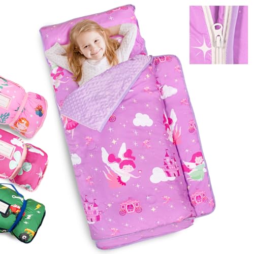 Image of Primlect Toddler Nap Mat Extra Large Thickened 55''x35'', Soft Sleeping Bag with Detachable Minky Blanket and Pillow, Portable for Daycare, Preschool, Kindergarten, Travel, Boys and Girls