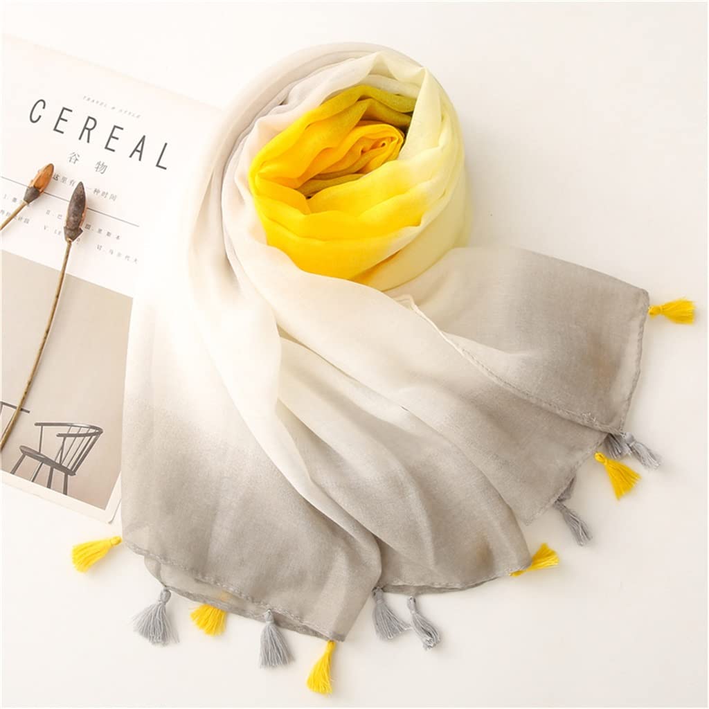 Bufanda con Flecos de Color Amarillo y Gris Degradado Bufanda Suave con Estampado Bufanda de otoño Bandana (Talla única)