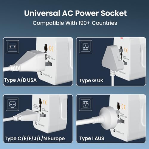 Image of Portronics Juicemate Go Pro Universal Travel Adapter with 12W Type C & Dual USB-A Output Port,All in One International Travel Fast Charging Adapter,Suitable for 190+Countries US,UK,EU,AUS,etc(Black)