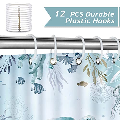 Bonhause Sea Turtle Shower Curtain for Bathroom Teal Blue Ocean Beach Coastal Decorative Bath Curtain 72 x 78 Inch Polyester Fabric Waterproof Bathroom Curtain with 12 Hooks - Image 3