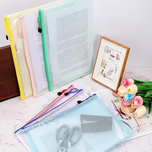 Image of Mesh Zipper Pouch A4 Letter Size Mesh Bags With Zipper, Plastic Envelopes Zip File Document, Storage Organization Puzzles Travel Pockets(2), Multi