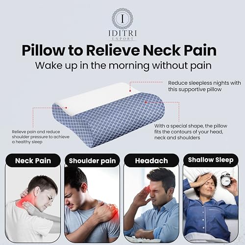 Image of Ergonomic Cervical Pillow Set of 2, Memory Foam Neck Support for Sleeping, Orthopedic Contour for Side and Back Sleepers, Slow Rebound, Washable Cover, Blue, 48 x 30 cm