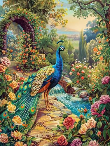 Image of Moohue Art Crafts 14ct Counted Cross Stitch Patterns Kits Animal Peacock Garden Printed Stamped Cross Stitch Kits for Adults Needlepoint Kits (Animal Peacock Garden)