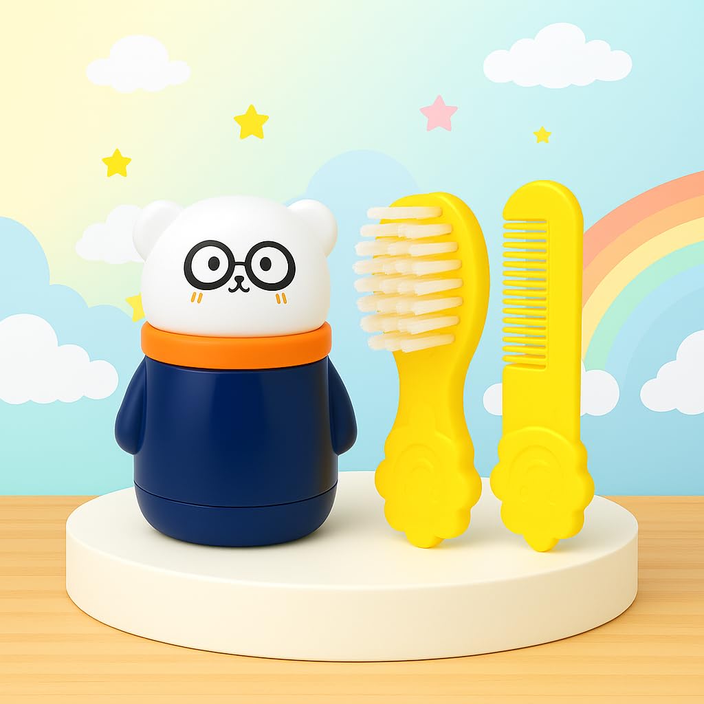 The Cheeky Kidzz Baby Skin Care Powder Puff Box With Soft Bristles Brush and Comb Rounded Tips Set for Baby’s Sensitive Skin/Hair Care Set (PATTERN 116)-image-11