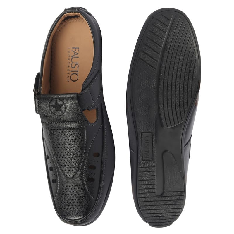 Image of FAUSTO Men's Back Open Perforated Breathable Casual Sandal With Cushioned Footbed|Adujstable Strap Stitched Slip On Sandal For Work|Evening