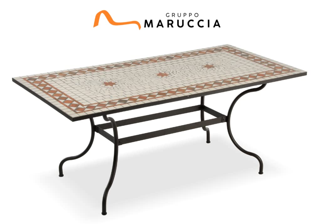 Gruppo Maruccia - Set Tavolo e Sedie da Giardino con Mosaico in Ceramica - 1 Tavolo Rettangolare - 2 Poltrone e 4 Sedie con Cuscini