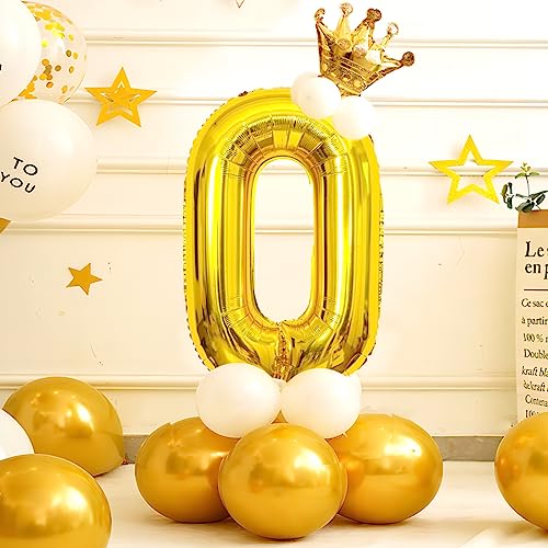 Image of Gold Number Balloons Birthday Balloons - Giant Gold Number 0 Balloon 40 inch, Numbers Balloon Birthday Decorations, Gold Party Supplies for Women Men