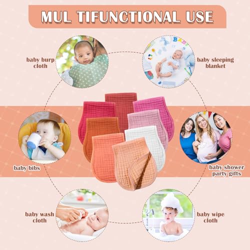 Image of Frienda 8 Pack Muslin Burp Cloths for Baby Large 20 x 10 Inch Cotton Burp Rags for Spit up Drool Absorbent Soft Multicolor Wash Cloths Diapers for Newborn Girl Boy Essential Shower Gift(Sweet Color)