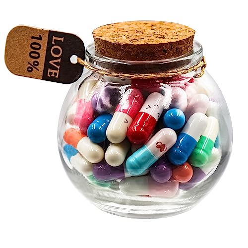 Prounion Mensagem letras cápsula em garrafas de vidro, 50 peças, lindas Capsule Letters Message Love Happy Letter Pill para namorado, namorada aniversário, dia dos namorados, dia da mãe