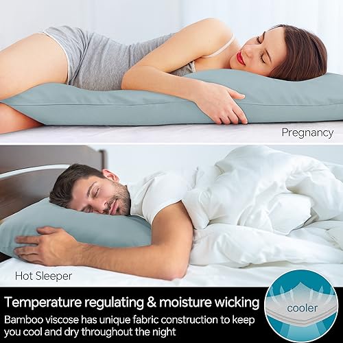 Image of BEDELITE Body Pillow Pillowcase, Rayon from Bamboo, Haze Blue, 20 inchx54 inch
