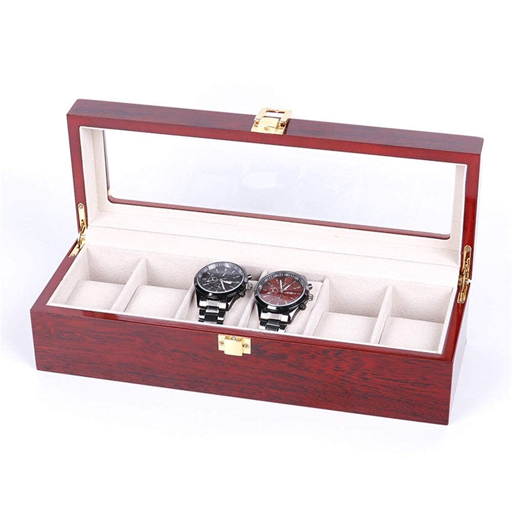 Uhrenbox, 6 Fächer, hochwertige Uhren-Aufbewahrungsbox, Präsentationsbox, leichte Schmuck-Display-Box, hölzerne Sprühfarbe, Uhrenaufbewahrung für Herren, Unisex, perfekt für den persönlichen Gebrauch