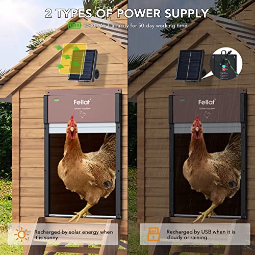 Fellat Automatic Chicken Coop Door Opener Solar Powered With Timer, Light Sensor And Remote Controls, Full Aluminum Weatherproof Auto Chicken Coop Door, Brown #TOP5