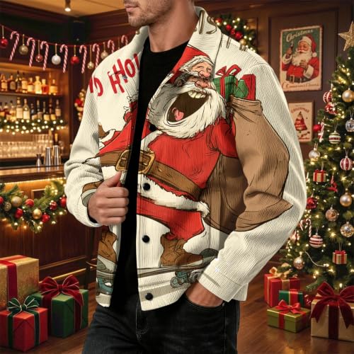 Fall Jacket for Men Christmas Print Vintage Retro Casual Shacket Coat - image 4
