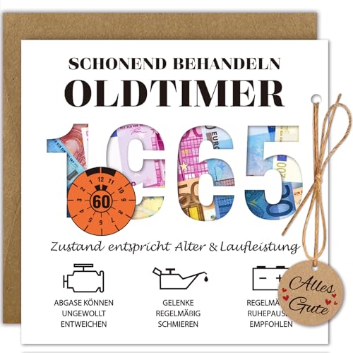 WenmthG Geldgeschenke Geburtstag 60 mit Umschlag, Karte 60 Geburtstag Mann - Lustig Geschenke zum 60 Geburtstag Mann - Schonend Behandeln 1965 Oldtimer WenmthG Geldgeschenke Geburtstag 60 mit Umschlag, Karte 60 Geburtstag Mann - Lustig Geschenke zum 60 Geburtstag Mann - Schonend Behandeln 1965 Oldtimer
