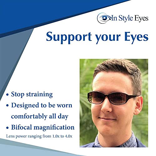 In Style Eyes Stylish Tinted Reader Bifocal Sunglasses - Full-Rimmed, Oblong Frame Reading Glasses - Non-Polarized Lens - Burgundy - 3.75x2