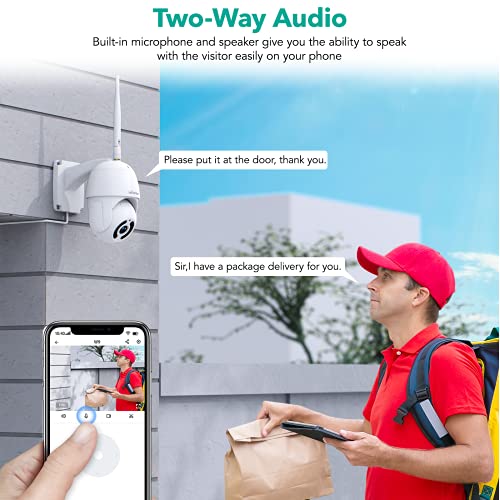 wansview caméra de surveillance extérieure pan/tilt, 1080p caméra ip wifi étanche, vision nocturne, audio bidirectionnel, alerte instantanée, stockage micro carte sd ou cloud, alexa w9 (blanche)