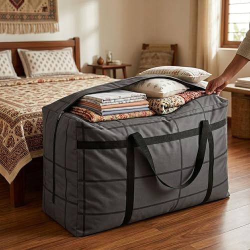 Image of Extra Large Storage Bag 100 x 50 x 36 cm (180L), Non Woven Bedding Storage Organizer with Zipper & Handles for Mattress, Pillows, Cushions, Blankets, Quilts & Clothes (Grey)