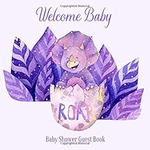 Baby Shower Guest Book Welcome Baby: Dinosaur Cute Little Purple Dino Theme Decorations | Sign in Guestbook Keepsake with Address, Baby Predictions, Advice for Parents, Wishes, Photo & Gift Log