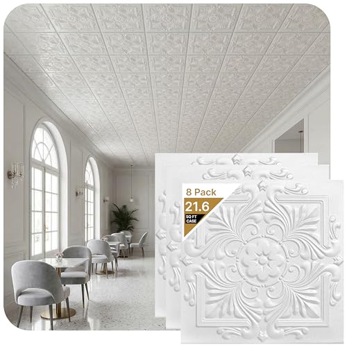 À LA MAISON CEILINGS R14 Victorian Foam Glue-up Ceiling Tile (21.6 sq. ft./Case), Pack of 8, Plain White