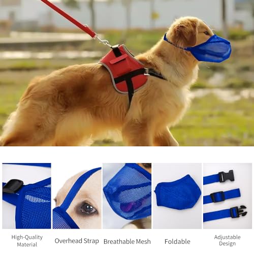 Image of Dog Muzzle, Soft Mesh Covered Muzzles for Small, Medium, Large and X-Large Dogs, Muzzle with Adjustable Straps, Prevent Barking, Biting, and Accidental Ingestion (Blue, X-Small)