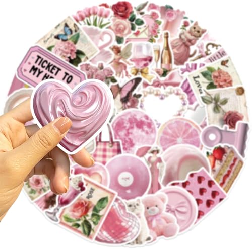 Coquette 100 Stücke Vintage Pink Ästhetik Wasserdichte PVC Aufkleber für Trinkflaschen, Laptop, Scrapbook, Handy, Gitarre - Keine Wiederholungen
