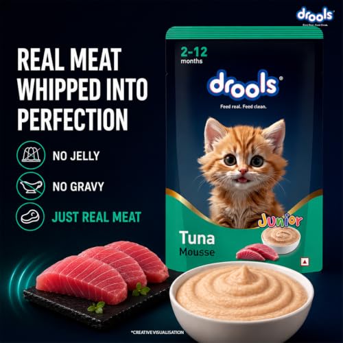 Image of Drools Kitten Wet Mousse 80g Pack of 5, 400g | Tuna Flavour | Rich in Protein | Promotes Hydration & Easy to Digest | No Artificial Flavours | Packed with Essential Vitamins & Antioxidants