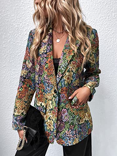 WDIRARA Women's Floral Print Lapel Neck Single Button Lightweight Jacket Blazer with Pocket2