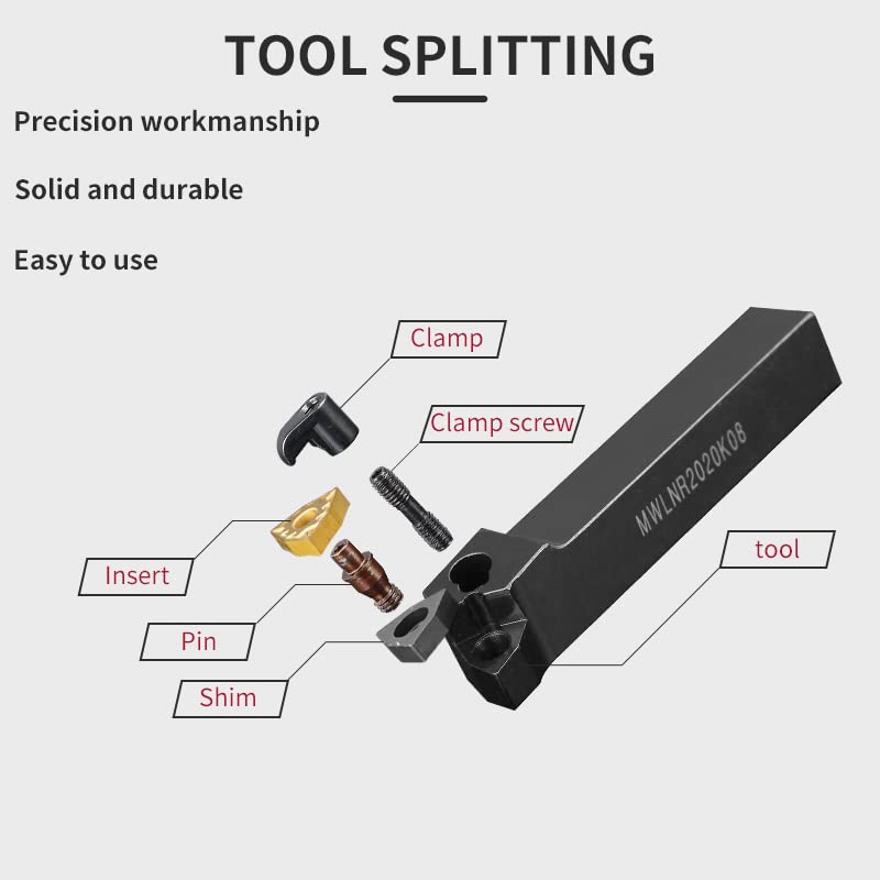 1pc MWLNR2020 MWLNR1616 MWLNR2525 External Turning Tool Holder WNMG0804 Carbide Inserts Lathe Bar CNC Cutting Tools Set(No Insert)(MWLNL2020K08)
