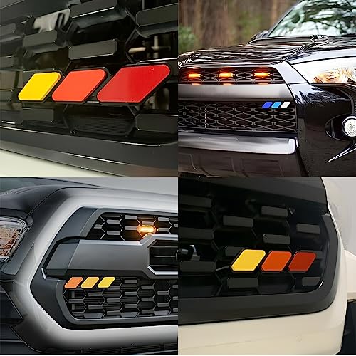 Image of HZEL Car Grille Decor Badge, Tri-Color Emblem Auto Grid Insert Trims Decals, Vehicle Front Mesh Grille Label Decoration Sticker Accessories, Compatible with Sequoia 4-Runner High-Lander (Style J)