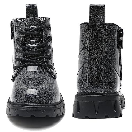 Dadawen Boys Girls Glitter Ankle Boots Kids Lace Up Waterproof Combat Shoes With Side Zipper For Toddler/Little Kid/Big Kid Black/Glitter Us Size 9.5 M Toddler #TOP5