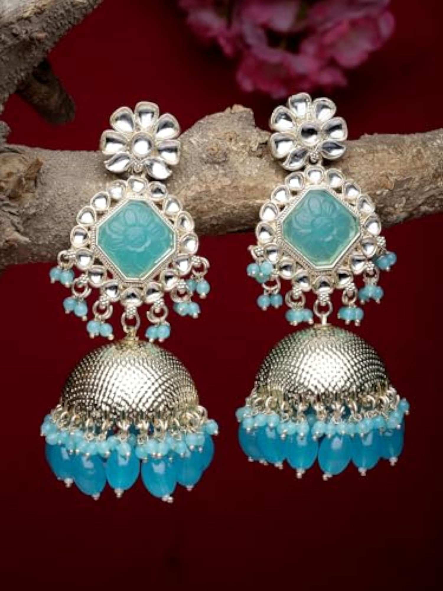 Classical Kundan Studded Jhumka Earrings For Women