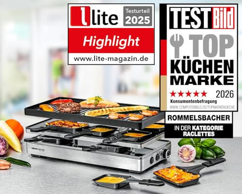ROMMELSBACHER Pizza Raclette RCP 1800, Wendeplatte (Grillmuster/Crêpes), Pizzafunktion, keramische Antihaftbeschichtung, Parkdeck, 2 m Kabel, Ein/Ausschalter, stufenlose Temperaturregelung – Bild 2