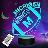 3D Football Michigan Night Light, Football Gifts, 3D Illusion Lamp for Boys Gift 16 Changing Color Remote Control Kids Room Lighting Ball Decor (Michigan Multicoloured)