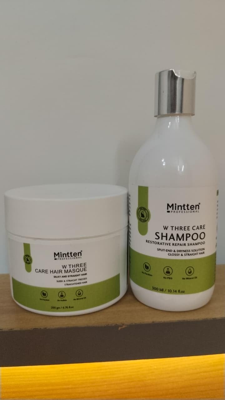 Mintten Professional W Three Care Shampoo and Hair Masque Kit, Restorative Repair, Split-End and Dryness Solution, 300ml Shampoo and 200gm Masque-image-48
