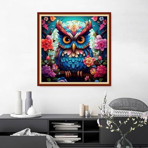 Image of Joyhoor Cross Stitch Kits for Beginners Stamped Cross-Stitch Supplies Needlework preprint Embroidery Kits for Adults DIY Needlepoint Kits Embroidery Patterns 11CT-Colorful Owl 18.x18 inch