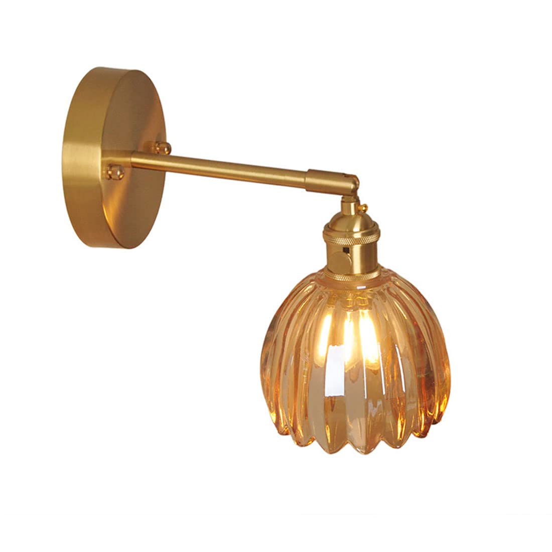 HUAYUSEDF Wall Lights with on Off Switch, Amber Glass Lampshade Brass Lamp Adjustable Arm Creative Modern Industrial Sconces for Bedroom Living Room Display