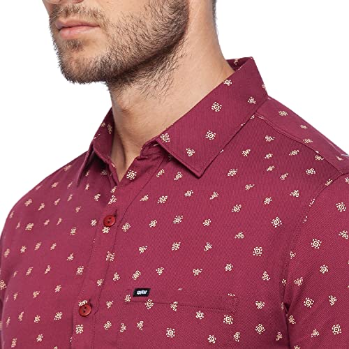 Image of Spykar Mens Cotton Coral Pink Printed Shirts