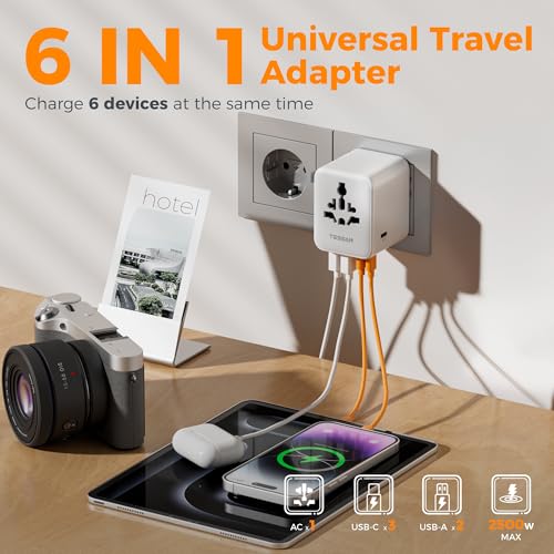 TESSAN Universal Travel Adapter 28W, Worldwide Plug Adaptor with 2 USB A and 3 USB C Ports, International Travel Adapter for EU, UK, USA, AU, Power Socket Charger for Multi Countries, Grey White - Image 3
