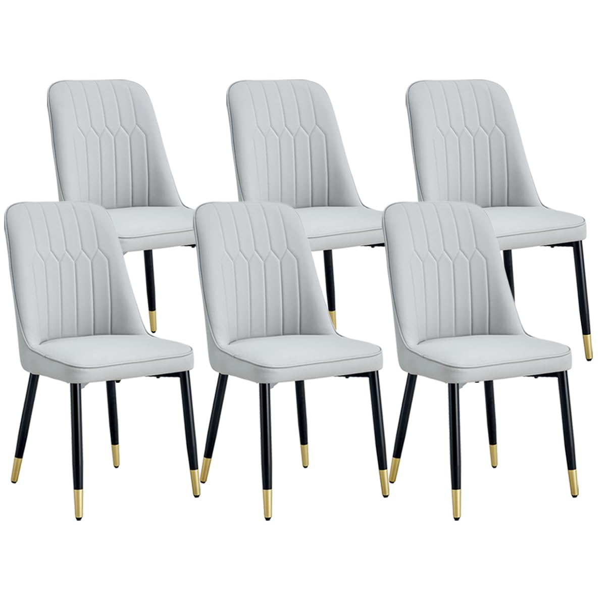 Rejeke Dining Chairs Set of 6,Modern Dining Room Chairs,Faux Leather Dining Chairs with Thick Cushion and Metal Legs,Light Grey Kitchen Chairs for