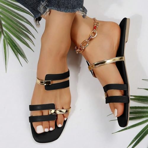 Women's Open Toe Flat Sandals Slip On Square Toe Slippers Women Comfortable Summer Flat Shoes Casual Outdoor Beach Slide Sandals Slingback Lightweight Vacation Daily Sandal Footwear3