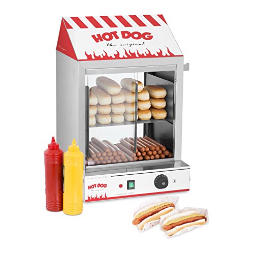Royal Catering Macchina per Hot Dog a Vapore Macchina Hot Dog Maker RCHW 2000 (2000 W, Capacità: 200 salsicce, 50 panini, Intervallo di temperatura 30-110 °C, Valvola di scarico) Acciaio Inox