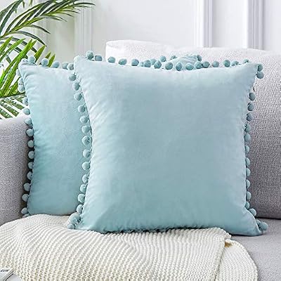Cheap Topfinel Duck Egg Blue Velvet Cushion Covers 22x22 Inch