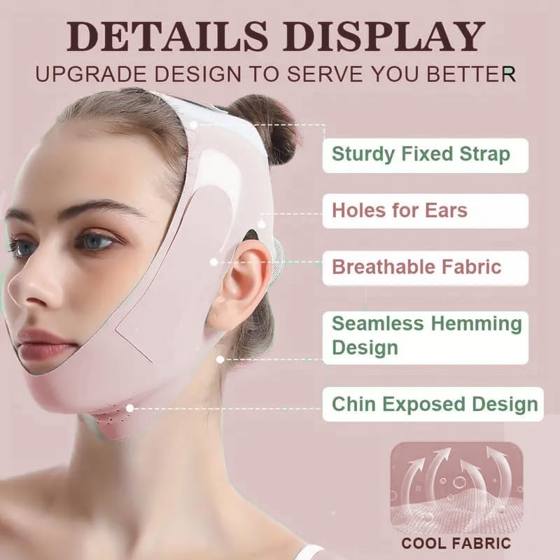 Face Slimming Mask, Breathable Mesh Design，V Line Face Lifting Strap and V Line Face Shaping Belt - Chin and Cheek Lifting Bandage for V Face Lift - Sleeping Mask Strap for Women - Beige - Image 6